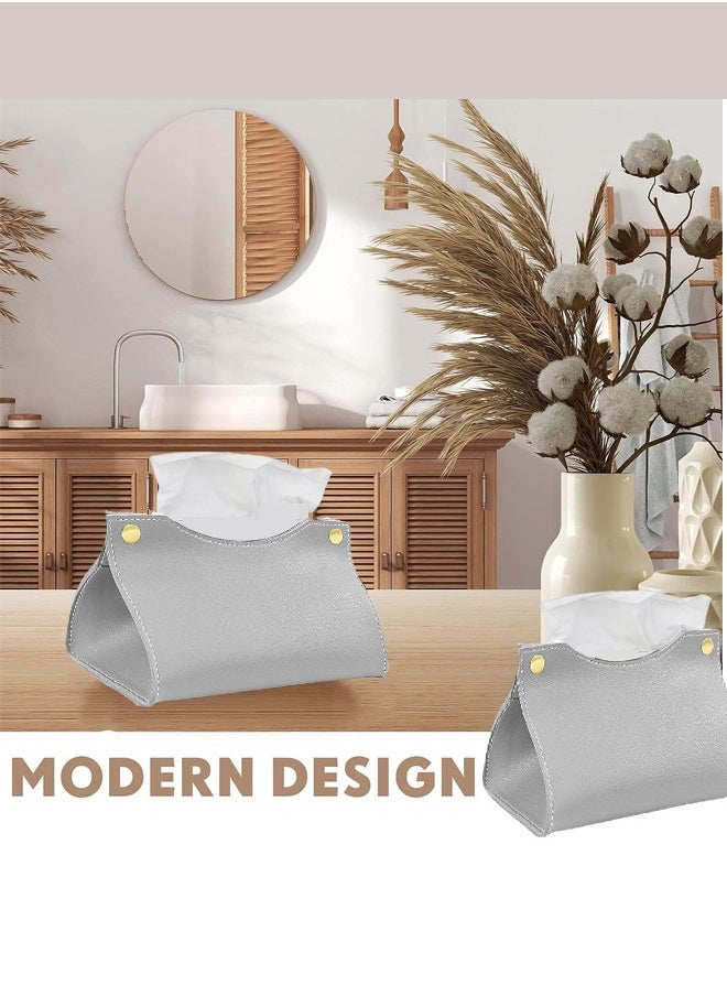 Generic Tissue Box Holder,Modern PU Leather Rectangular Tissue Box Cover Holder Organizer for Bathroom Home Living Room, Bedroom,Kitchen,Vanity Countertop,Office Desk Tissue Box Cover for Car-Grey  - Image 4