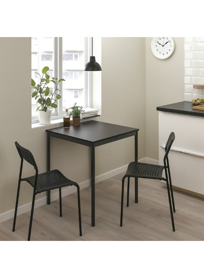 Generic Dining Table and 2 Chairs, Sturdy Metal Table Frame and Durable Table Top, Black 67x67 cm  - Image 1