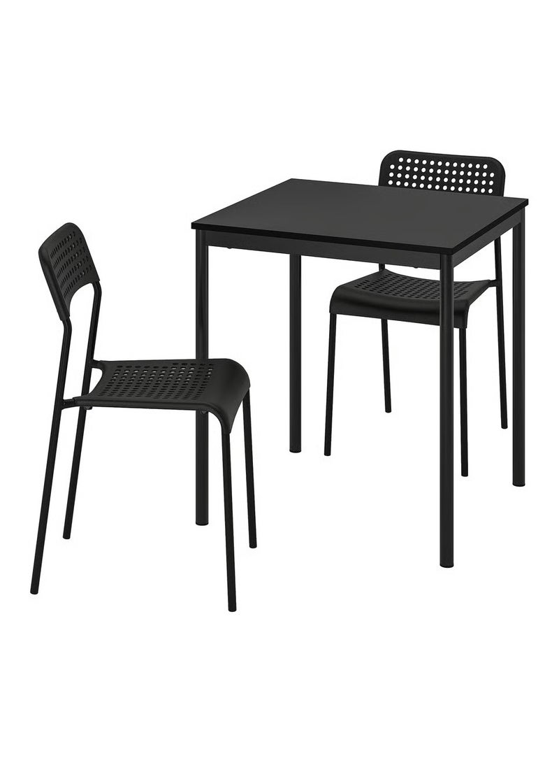 Generic Dining Table and 2 Chairs, Sturdy Metal Table Frame and Durable Table Top, Black 67x67 cm  - Image 2