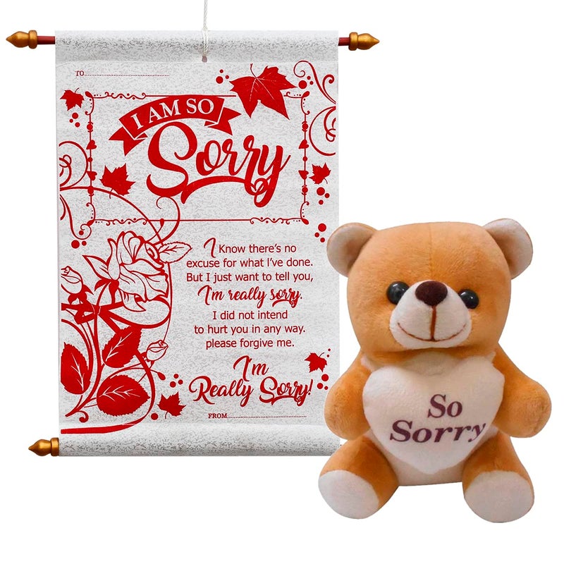 Saugat Traders Sorry Gift Combo - Sorry Scroll Card With Soft Teddy Bear-Apology Gifts-Sorry Gift For Friend - Image 1
