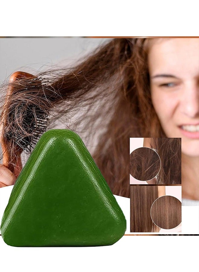 Nature Triangle Shampoo Bar, 120G Usman Grass Green Shampoo Solid Soap,  Triangle Shampoos Bars for Hair Growth, Natural Usman Grass Rice Conditioner Soap Bar, for All Hair Types - Image 5