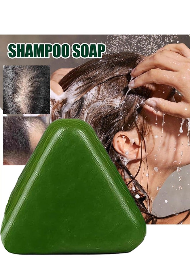 Nature Triangle Shampoo Bar, 120G Usman Grass Green Shampoo Solid Soap,  Triangle Shampoos Bars for Hair Growth, Natural Usman Grass Rice Conditioner Soap Bar, for All Hair Types - Image 3