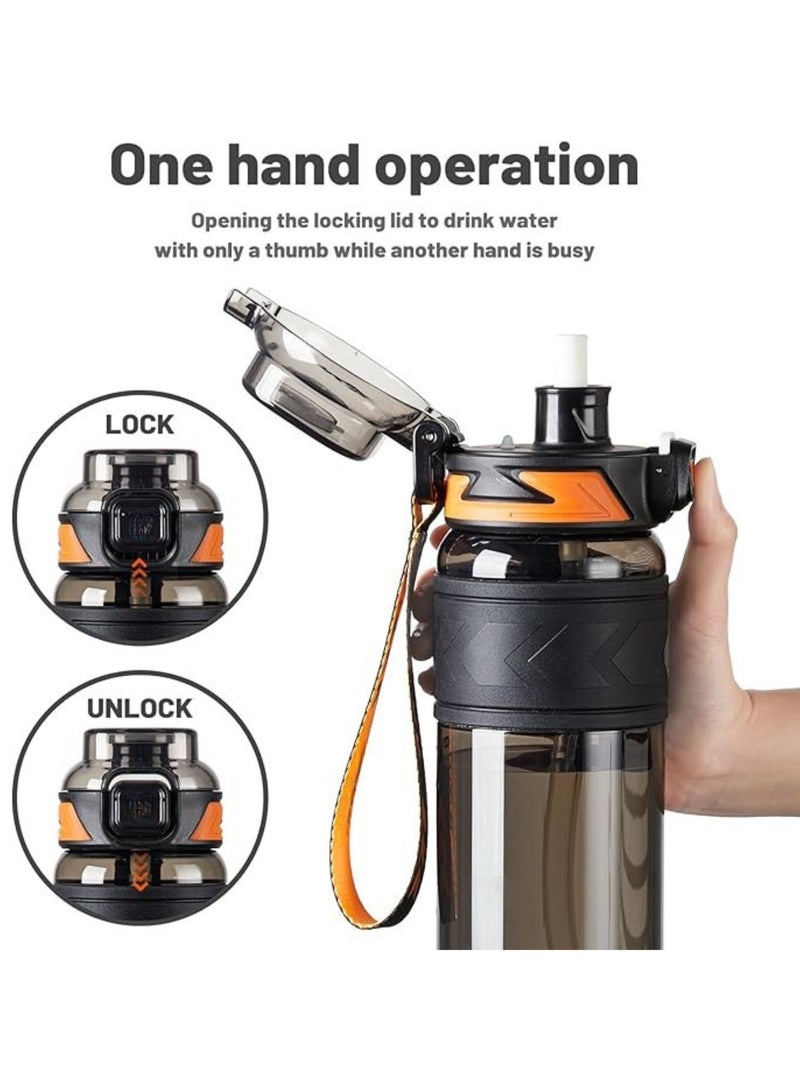VIO Leakproof Water Bottle 1L with Capacity Marker Flip Top Lid Straw Sipper Drink Bottles for Fitness Gym Outdoor Sports Yoga Pilates Running Camping School College Work Travel Boys Girls Kids Men Women - Image 2