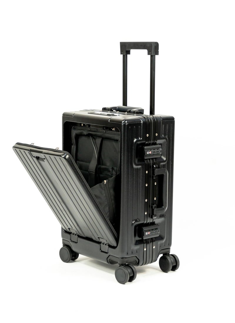 Generic Versatile Aluminum Frame Carry-On Luggage with USB Charging Port, Front Compartment, TSA Lock, Airline Approved Carry On Hardside Suitcase with Spinner Wheels Black  - Image 1