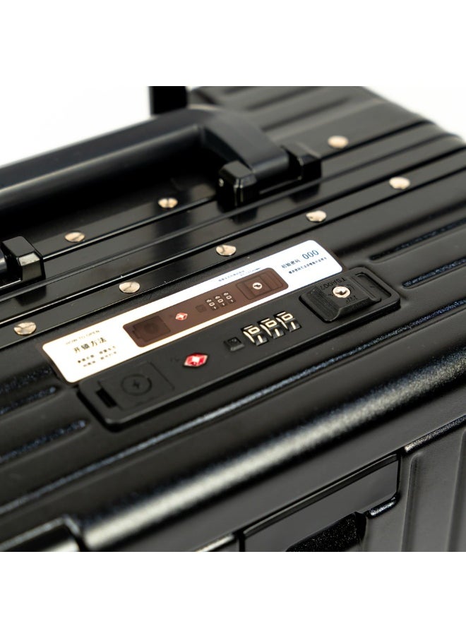 Generic Versatile Aluminum Frame Carry-On Luggage with USB Charging Port, Front Compartment, TSA Lock, Airline Approved Carry On Hardside Suitcase with Spinner Wheels Black  - Image 5