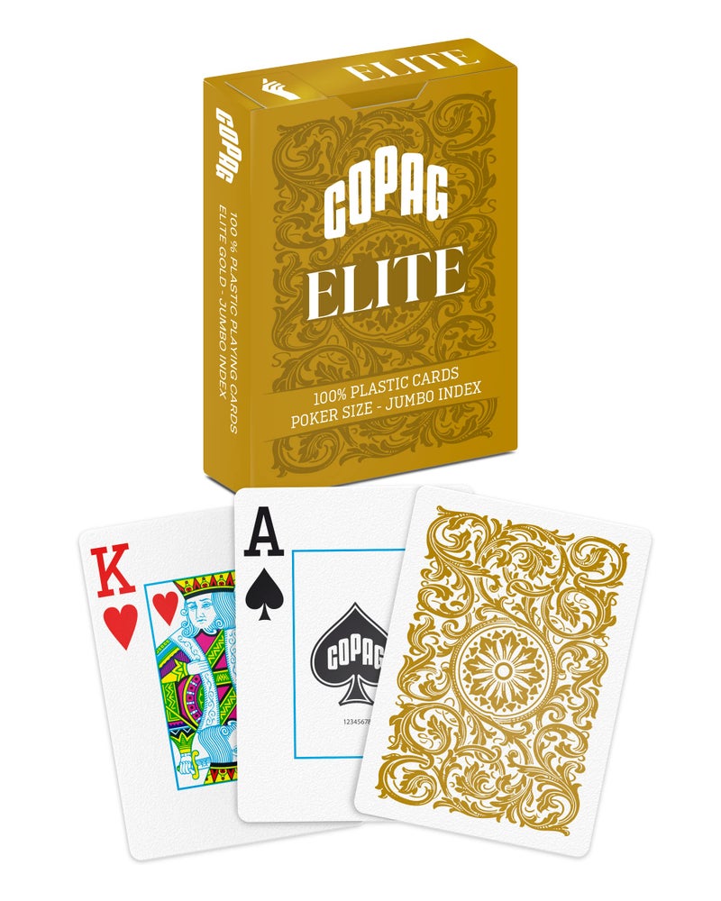 Copag Elite 100% Plastic Playing Cards, Poker Size Jumbo Index Single Deck (Gold) - Image 1