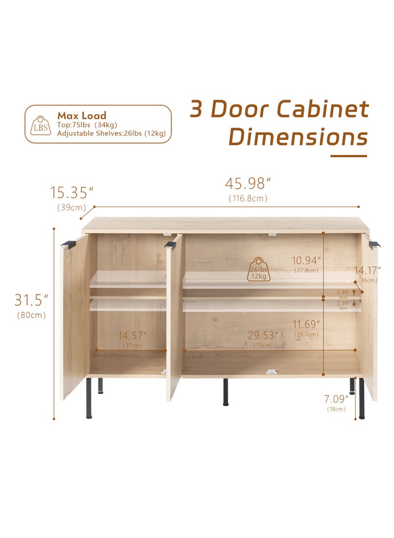 DOOHWAN Modern Sideboard Buffet Cabinet with Doors & Shelves - Wooden Fluted Storage Cabinet for Living Room, Entryway, Kitchen - Image 2