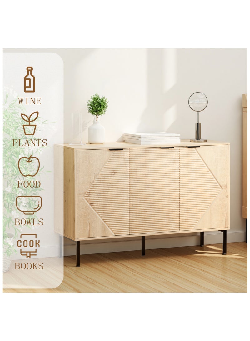 DOOHWAN Modern Sideboard Buffet Cabinet with Doors & Shelves - Wooden Fluted Storage Cabinet for Living Room, Entryway, Kitchen - Image 4