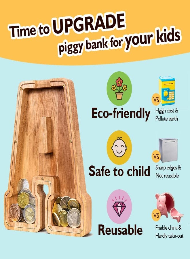 SummiDate Wooden Letter Piggy Bank for Kids| Piggy Bank for Boys Girls Toddler| Alphabet A Money Bank| Wood Coin Bank Personalized Birthday Easter Gifts for Kids (A) - Image 4