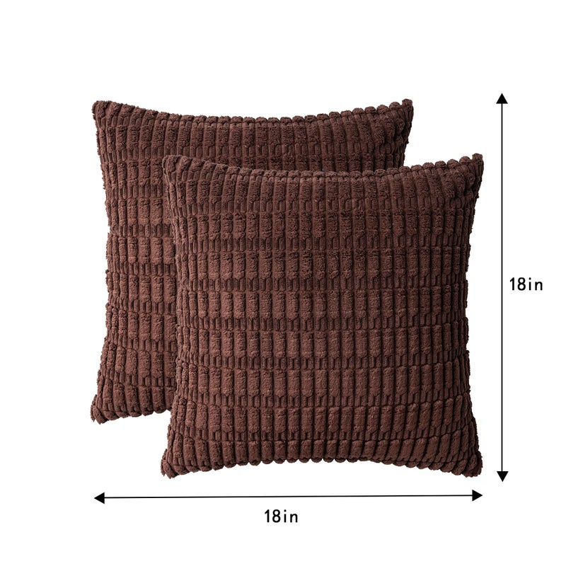 Aegero Pack of 2 Corduroy Decorative Throw Pillow Covers 18x18 InchSoft Boho Striped Pillow Covers Modern Farmhouse Home Decor for Sofa Living Room Couch Bedï¼ˆDark Brownï¼‰ - Image 4