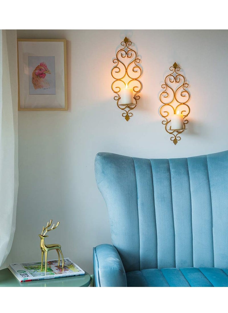 SYOSI - Wall Candle Holders, Iron Wall Candle Sconce Holder Set of 2, Gold Wall Mount Candle Holder Wall Decorative Set, Hanging Wall Sconces for Candles, Wall Art Decorations for Home - Image 1