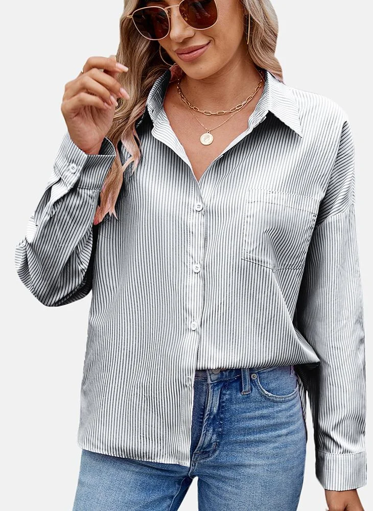 YUNIQEE Grey Striped Regular Fit Shirt