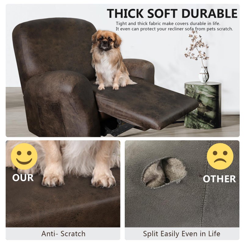 ANARACHON Leather Like Recliner Chair Covers Heavy Duty, 4 Pieces Lazy Boy Recliner Cover for Recliner Chair, Leather Cover for Recliner slipcovers Washable for Pets (Dark Brown) - Image 3