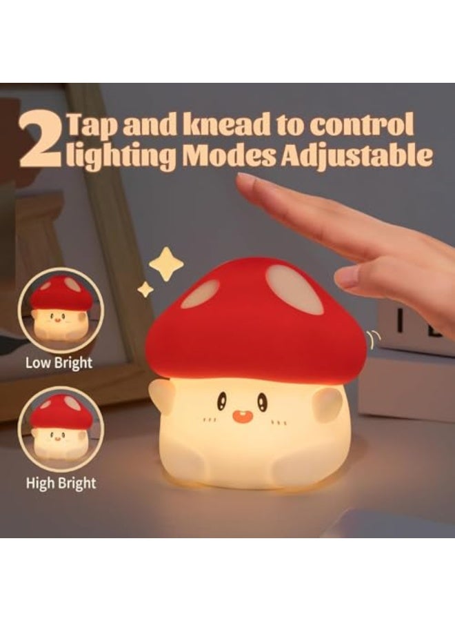 Tazweeq Cute Night Light, Silicone Hug Mushroom Lamp, 2 Levels Dimmable Night Lamp with Timer, Squishy Dimmable Light for Baby Nursery, Rechargeable LED Portable Touch Nightlight - Image 2