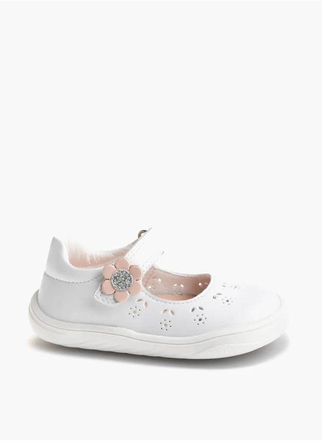 بابلوسكي Girls' Floral Applique Mary Jane Shoes with Hook and Loop Closure
