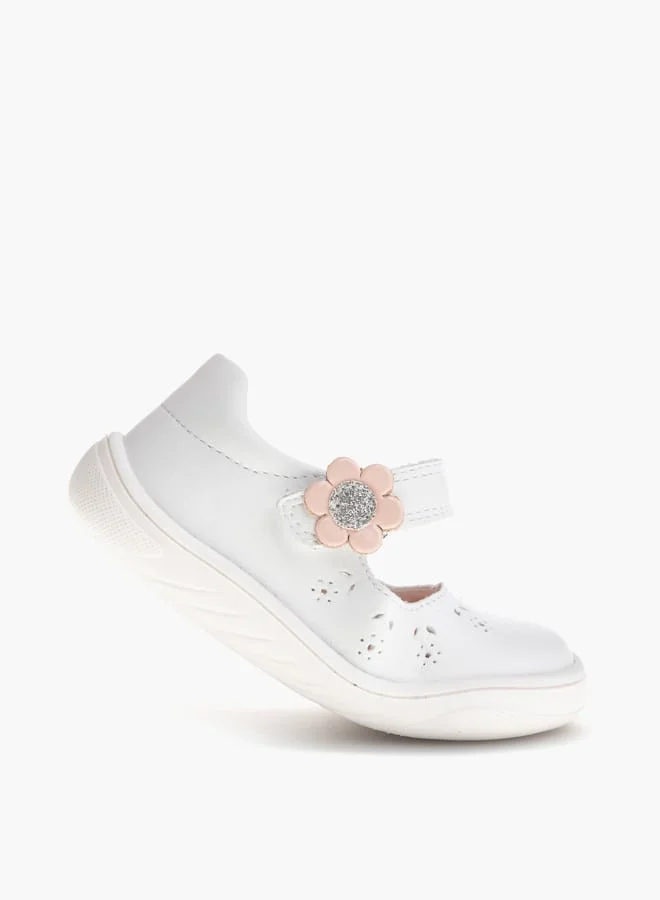 Pablosky Girls' Floral Applique Mary Jane School Shoes with Hook and Loop Closure