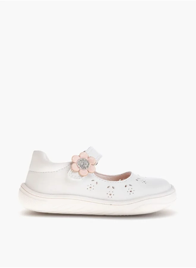 بابلوسكي Girls' Floral Applique Mary Jane Shoes with Hook and Loop Closure