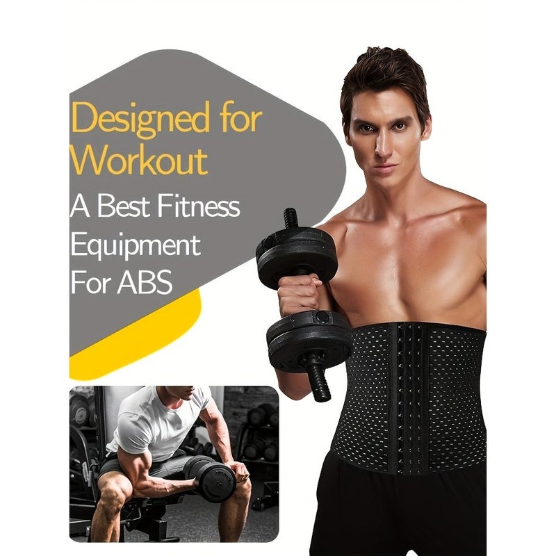 Men Breathable Mesh 3 Row Buckle 4 Steel Bone Waist Support Belt Black XXL - Image 5