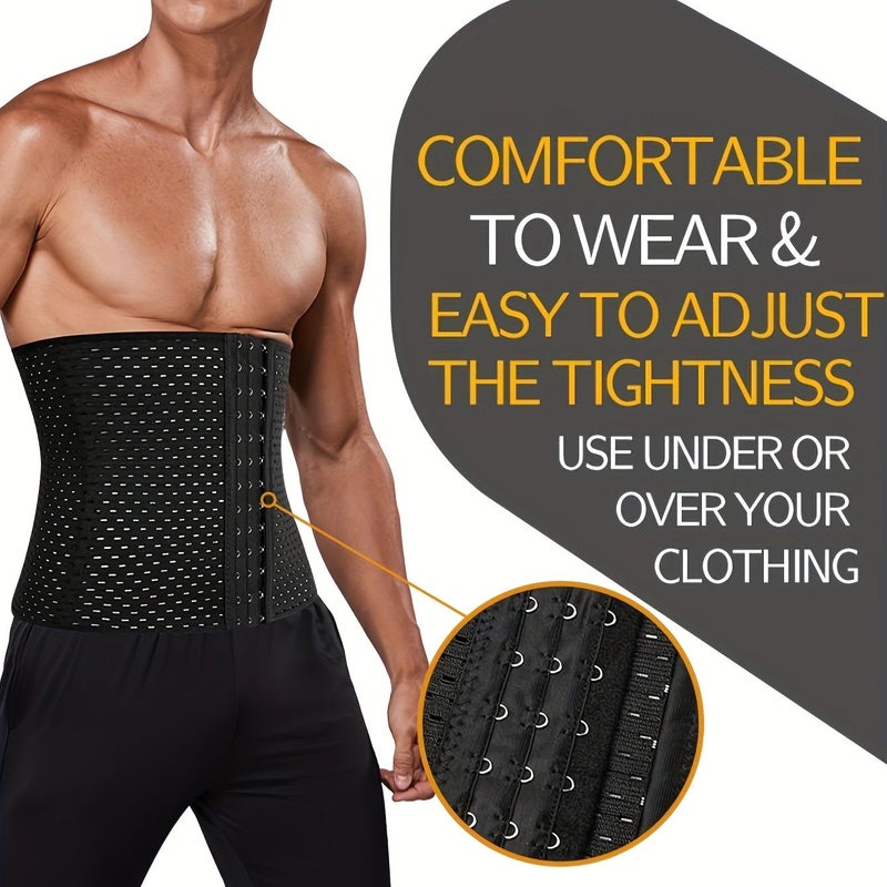 Men Breathable Mesh 3 Row Buckle 4 Steel Bone Waist Support Belt Black XXL - Image 4