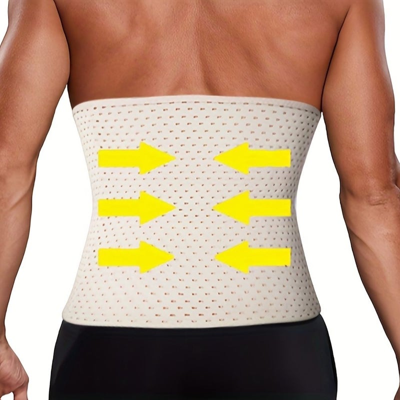 Men Breathable Mesh 3 Row Buckle 4 Steel Bone Waist Support Belt Black XXL - Image 2