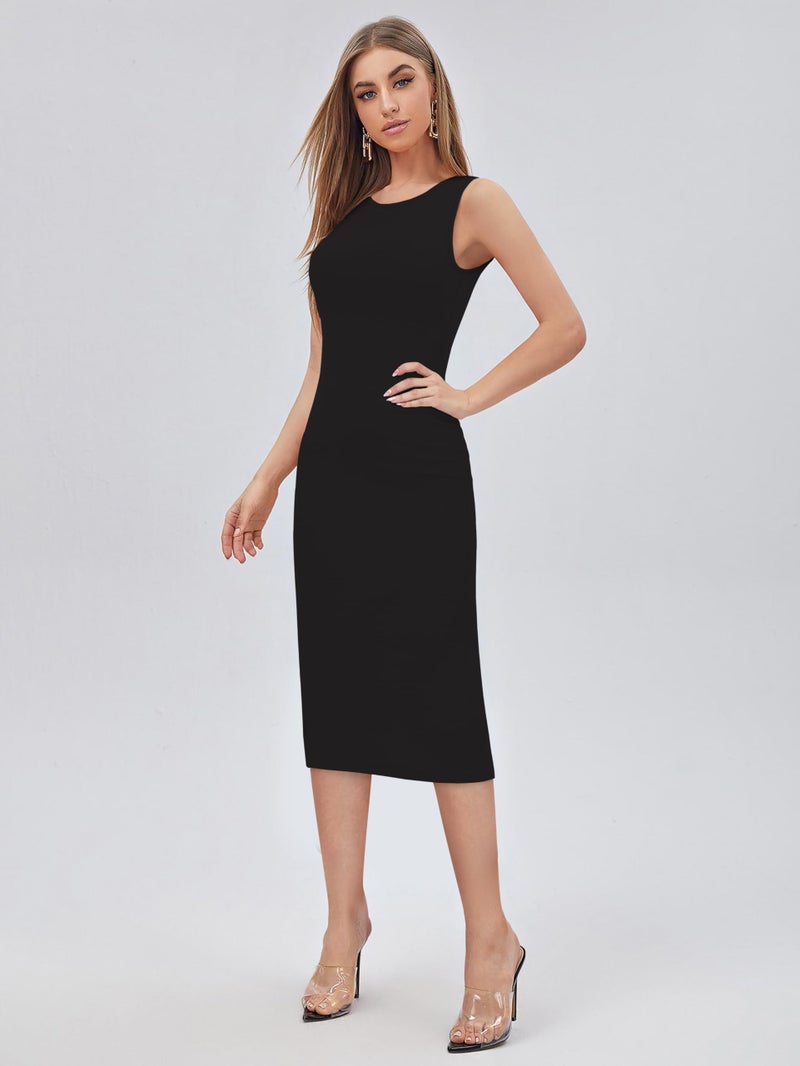 Toochki Women's Black Spandex Solid Bodycon Western Dress | A line | Winter | Western | Latest | Trendy | Midi |One Piece - Image 3