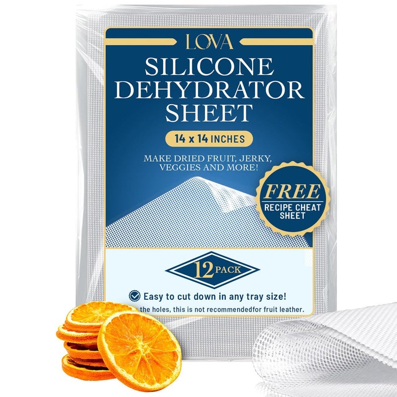 12 Pack Silicone Dehydrator Sheets Free Recipes 14inx14in Dehydrator Accessories for Cosori Excalibur Magic Mill Fine Mesh Trays  Mats Jerky Fruit and More