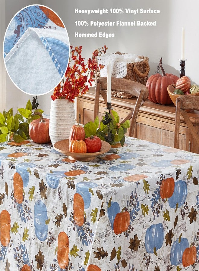 Newbridge Thanksgiving Blue Hampstead Farm Pumpkin Field Vinyl Tablecloth with Flannel Backing Fall Harvest Design, 60 x 84 Inch Rectangle Table Cover - Image 4