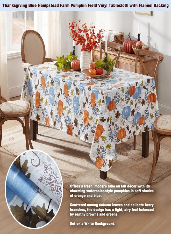 Newbridge Thanksgiving Blue Hampstead Farm Pumpkin Field Vinyl Tablecloth with Flannel Backing Fall Harvest Design, 60 x 84 Inch Rectangle Table Cover - Image 2