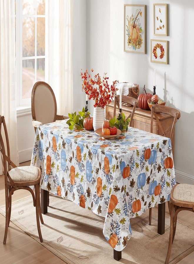 Newbridge Thanksgiving Blue Hampstead Farm Pumpkin Field Vinyl Tablecloth with Flannel Backing Fall Harvest Design, 60 x 84 Inch Rectangle Table Cover - Image 5