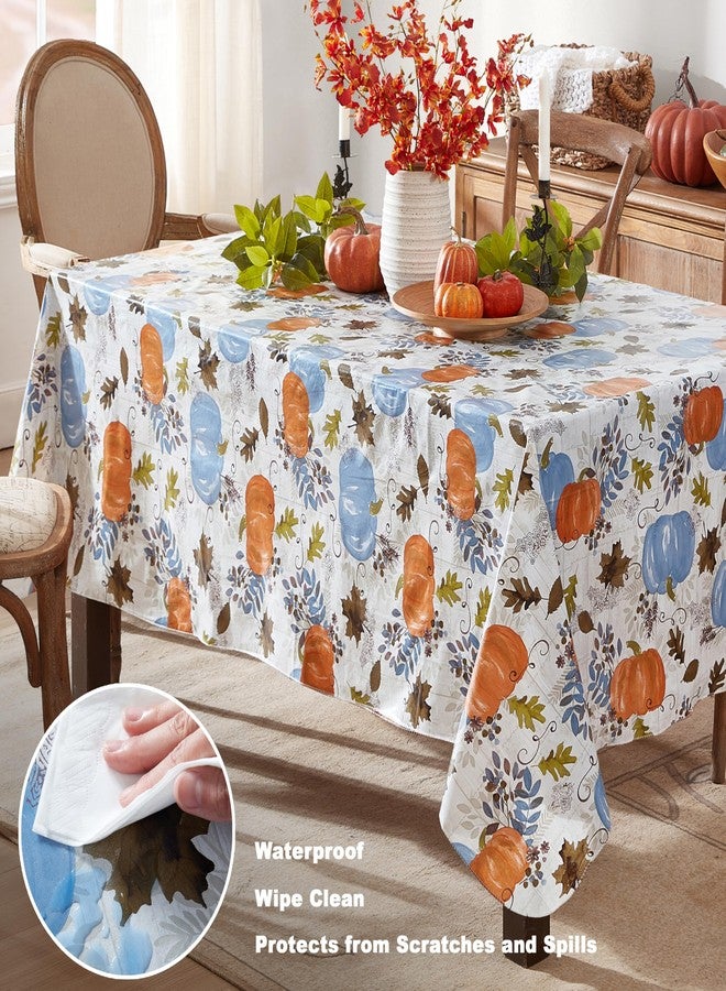 Newbridge Thanksgiving Blue Hampstead Farm Pumpkin Field Vinyl Tablecloth with Flannel Backing Fall Harvest Design, 60 x 84 Inch Rectangle Table Cover - Image 3