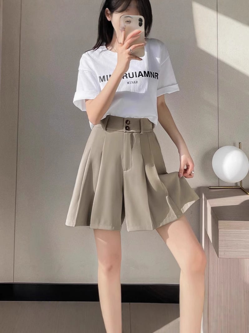 High waist pants skirt women's summer short 2024 new explosion small chubby girl plus size suit five A- line skirt pants - Image 5