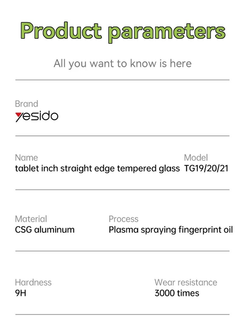 Yesido 10.2" inches Tablet Clear Glass for iPad 9/10/air 5, Yesido TG20 High-definition Quality Explosion-proof Straight Edge HD Tempered Glass - Clear  - Image 4