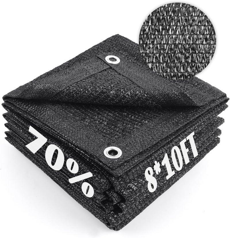 Cool Area منطقة باردة 70% قماش شبكي للتظليل الشمسي مع حلقات معدنية لتغطية النباتات 8x10 قدم مظلة فناء حديقة برجول دفيئة مرآب سيارة حظيرة أسود - Image 1