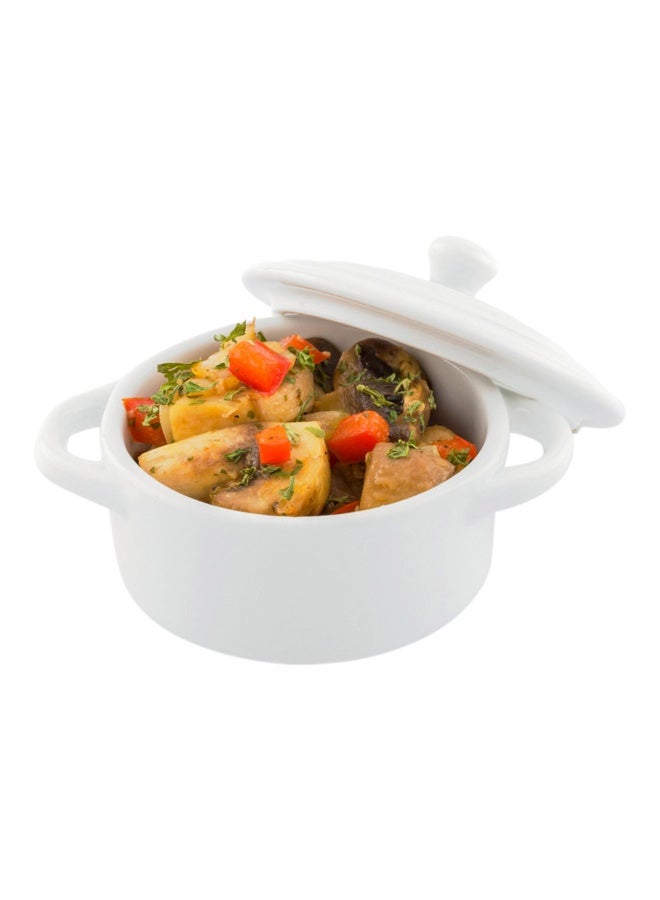 Restaurantware 3 Ounce Mini Cocotte, 10 Oven-Safe Mini Dishes - Built-In Handles, Microwave-Safe, White Porcelain Mini Dutch Oven With Lid, Dishwasher-Safe, For Baking Appetizers Or Desserts  - Image 2