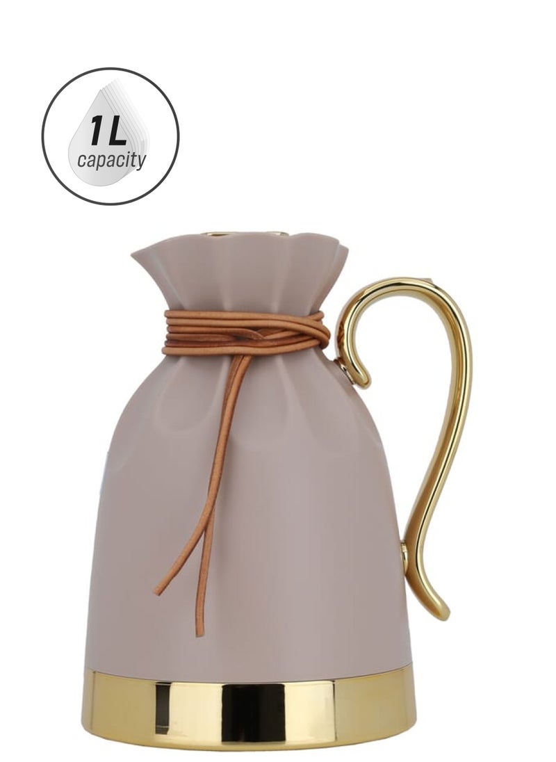 Alsaif Gallery - Everestbilqis Light Brown Bilqis Thermos With Gold 1 Liter - Image 1