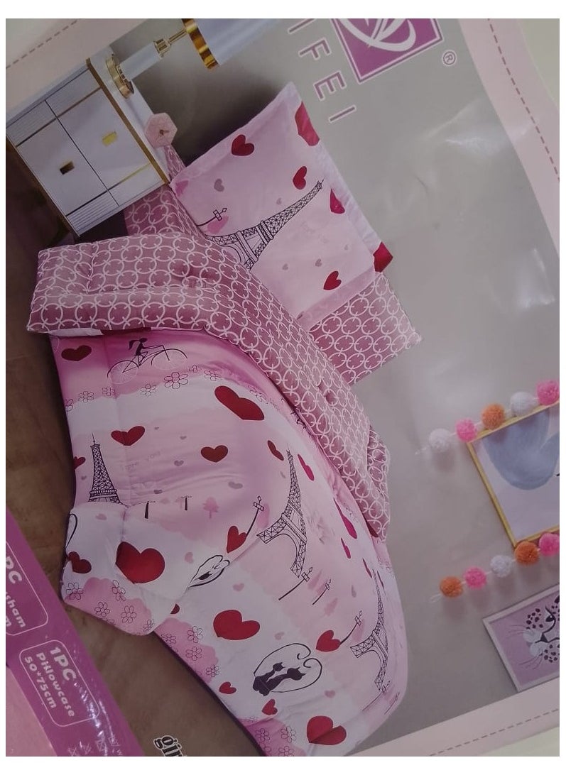 Bifei - Children's Bedding Set With Hearts And Eiffel Tower Designs - Image 1