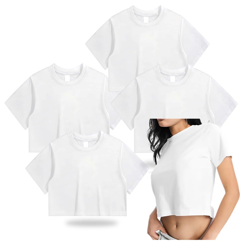METFUIN 4 Pack Women's Polyester Blank Sublimation Crop T-Shirts, Crop Tops for Women for Sublimation Tie Dye Heat Press (Small, White) - Image 1