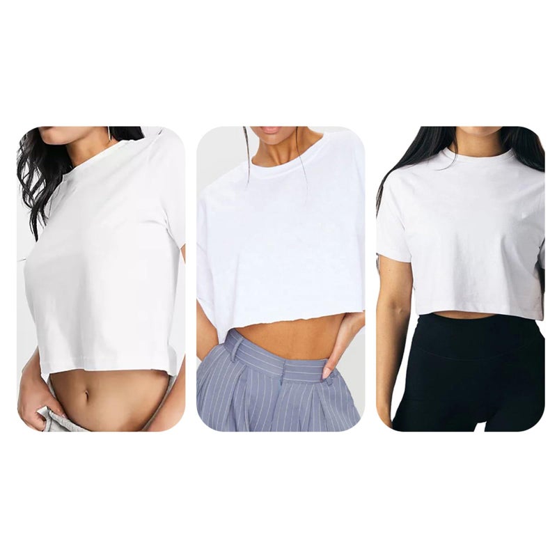 METFUIN 4 Pack Women's Polyester Blank Sublimation Crop T-Shirts, Crop Tops for Women for Sublimation Tie Dye Heat Press (Small, White) - Image 2
