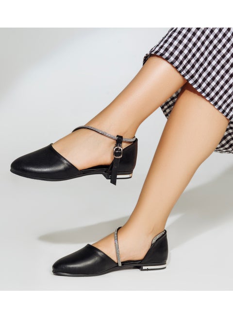Sandal Flat Leather With Diamond Tape SF-32 - Black