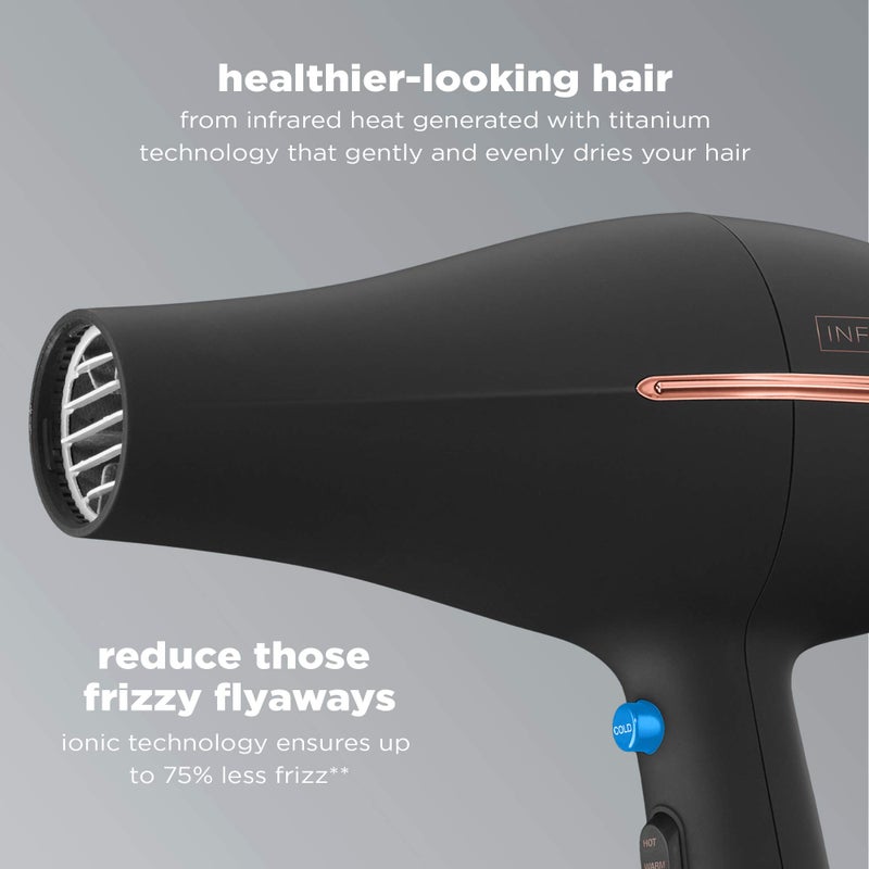 CONAIR INFINITIPRO BY CONAIR Hair Dryer with Diffuser | AC Motor Pro Hair Dryer with Ceramic Technology | Includes Diffuser and Concentrator | Black | Packaging May Vary - Image 4