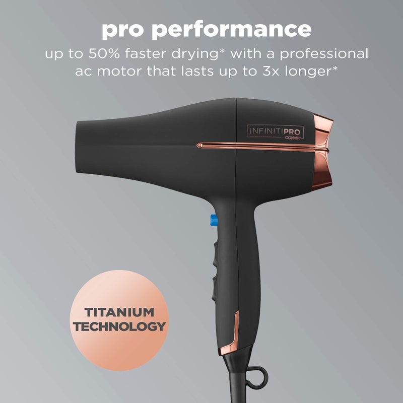 CONAIR INFINITIPRO BY CONAIR Hair Dryer with Diffuser | AC Motor Pro Hair Dryer with Ceramic Technology | Includes Diffuser and Concentrator | Black | Packaging May Vary - Image 2