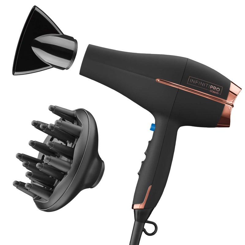 CONAIR INFINITIPRO BY CONAIR Hair Dryer with Diffuser | AC Motor Pro Hair Dryer with Ceramic Technology | Includes Diffuser and Concentrator | Black | Packaging May Vary - Image 1