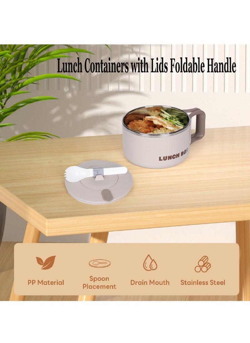 TYCOM Stainless Steel Lunch Box for Kid School Insulated Bento Lunch Box Lunch Containers with Lids Foldable Handle Leakproof BFA Free Dishwasher Safe Round Beige.  - Image 3
