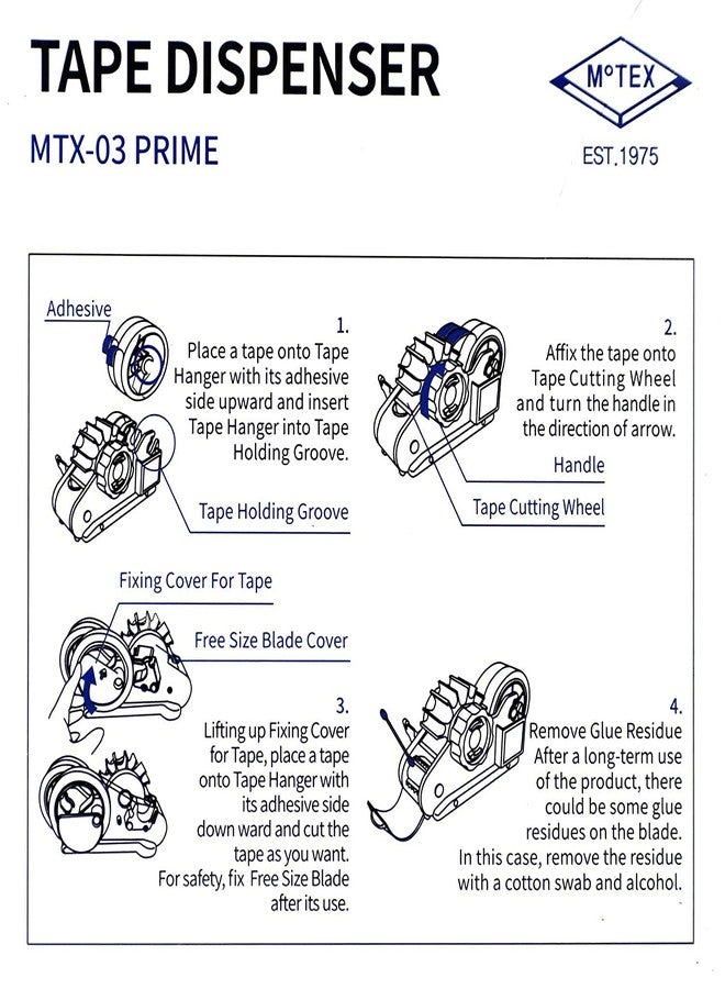 موتيكس موزع وقاطع شريط لاصق Motex MTX-03 Prime - تصميم أبيض متين، مثالي لتغليف الهدايا والأعمال الفنية والحرفية وغيرها في المنزل والمدرسة والمكتب والمتاجر. - صنع في كوريا - Image 4