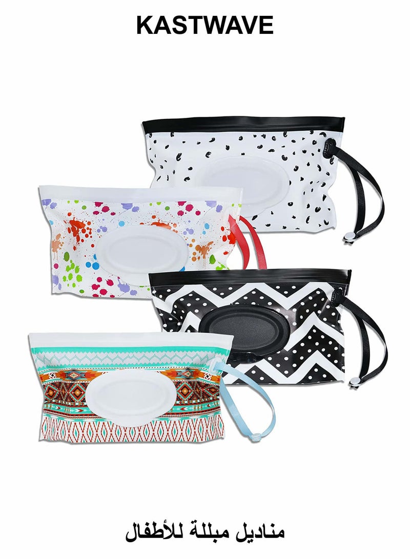 KASTWAVE Baby Wipe Dispenser, Reusable Wipe Holder Wipes Pouch Container(4 Pack) - Image 1