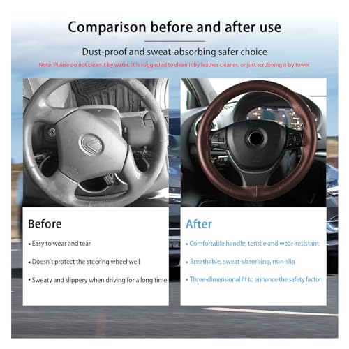 Kewucn Genuine Leather Steering Wheel Cover, 15" Universal Car Steering Wheel Protector with Needle Thread, Breathable Anti-Slip Steering Wheel Cover DIY Stitch on Wrap (Coffee, Full Hole) - Image 5