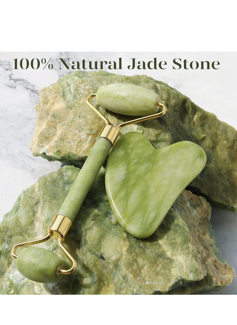 Jade Jade Roller and Gua Sha Facial Tools, 100% Natural Rose Quartz Gua Sha Stone, Jade roller & Gua sha Tool for Face Jawline Sculpting and Puffiness Reducing, Gua Sha Massage Tool, Skin Care Gift with beautiful premium box pack  - Image 3