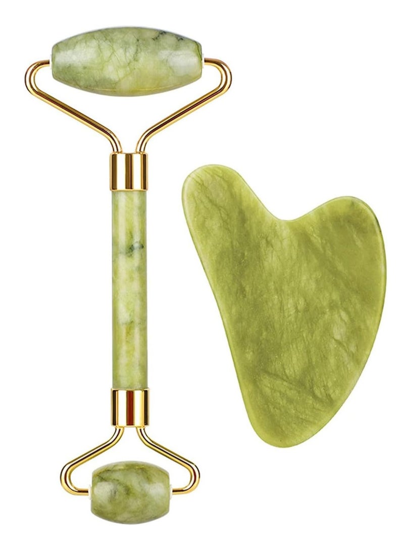 Jade Roller and Gua Sha Facial Tools, 100% Natural Rose Quartz Gua Sha Stone, Jade roller & Gua sha Tool for Face Jawline Sculpting and Puffiness Reducing, Gua Sha Massage Tool, Skin Care Gift with beautiful premium box pack - Image 1