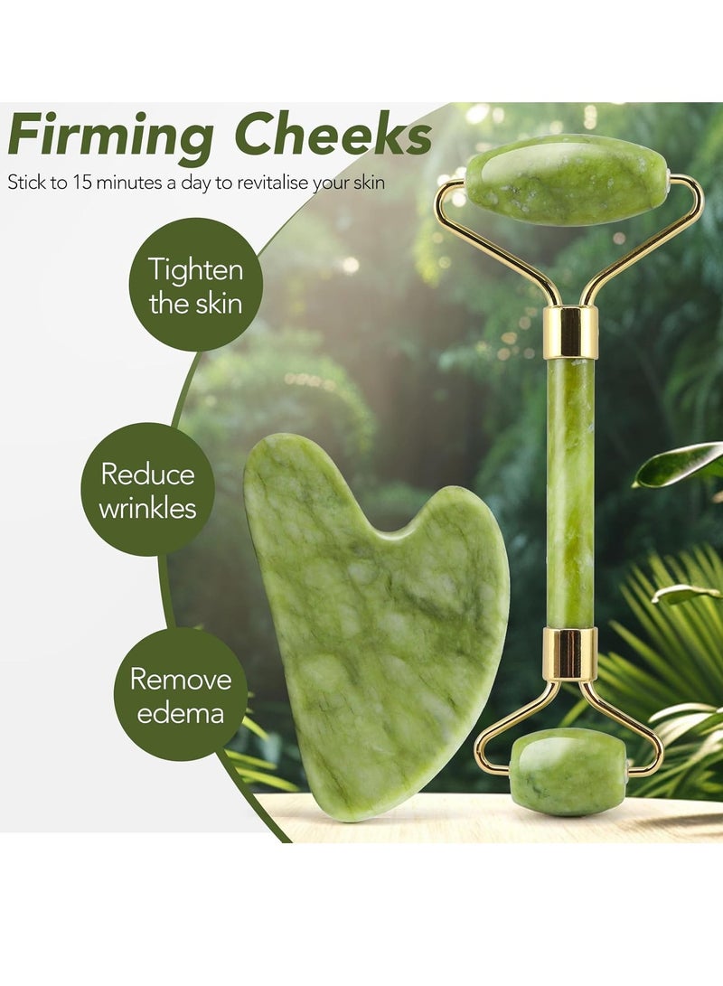 MARK STORE Jade Roller and Gua Sha Facial Tools, Natural Stone Gua Sha Stone, Jade roller & Gua sha Tool for Face Jawline Sculpting and Puffiness Reducing, Gua Sha Massage Tool, Skin Care Gift with beautiful premium box pack - Image 2