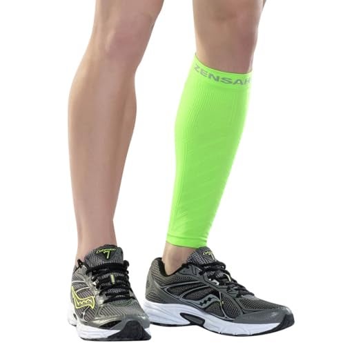 Zensah Calf/Shin Compression Sleeve - Made in the USA Single Leg Compression Sleeve for Shin Splint Relief, Recovery, Running (Neon Green, Small/Medium) - Image 1